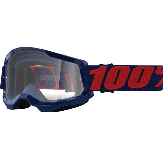 100% Strata 2 Goggles, Navy Blue, Red, Clear Lens *NEW*