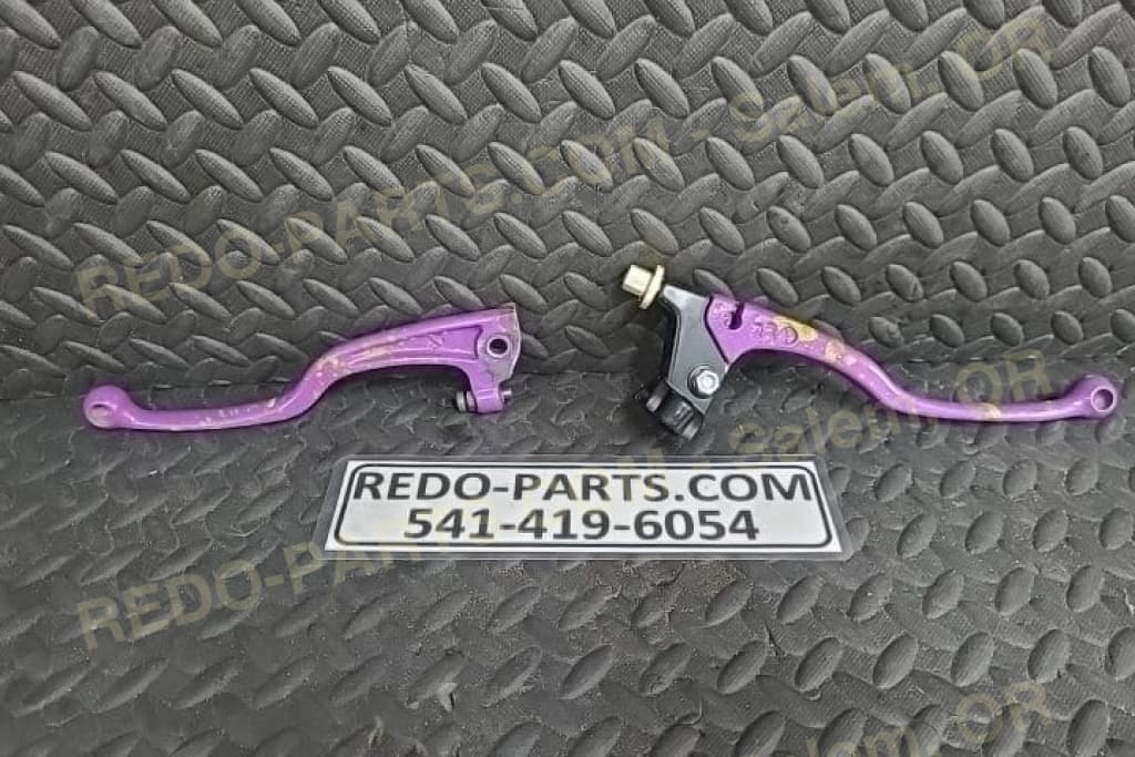 Factory OEM Modified Brake and Clutch Levers Set of 2 Painted Purple w/ Splatter *USED* Parts - Used