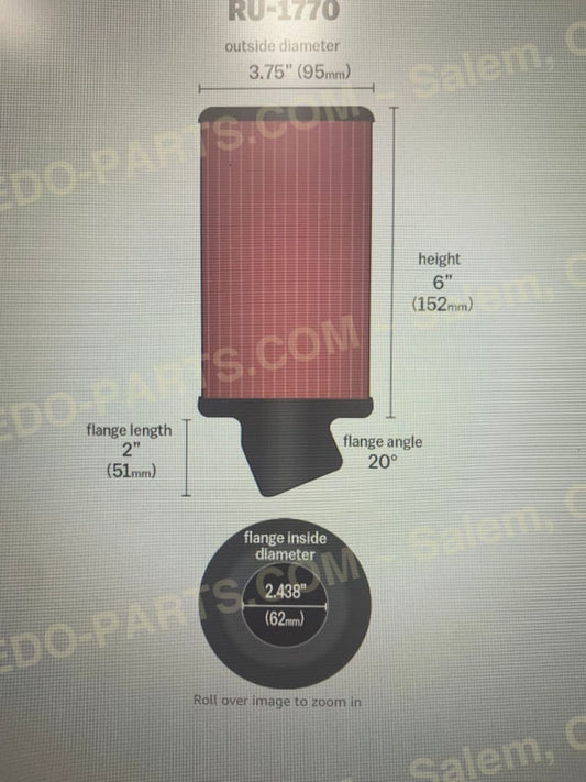 K&N Air Filter for 35mm carbs RU-1770 K&N Filter 20 Degree *NEW* Parts - New