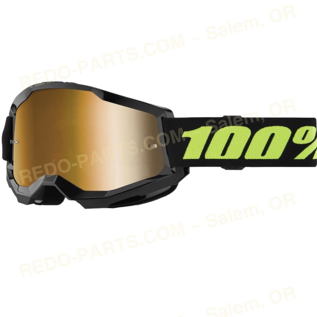 100 Percent Strata 2 Goggles Black Yellow Mirror Gold Lens *NEW* Riding Gear
