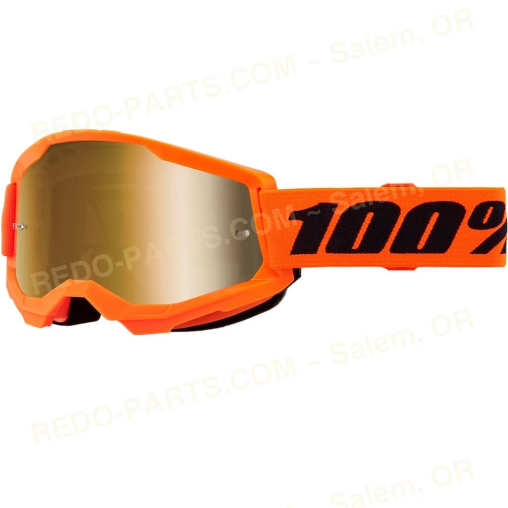 100 Percent Strata 2 Goggles Neon Orange Black Mirror Gold Lens *NEW* Riding Gear