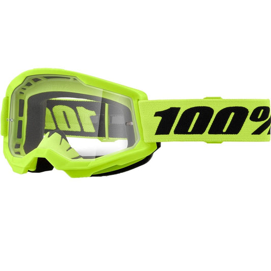 100% Strata 2 Goggles, Fluorescent Yellow, Black, Clear Lens *NEW*