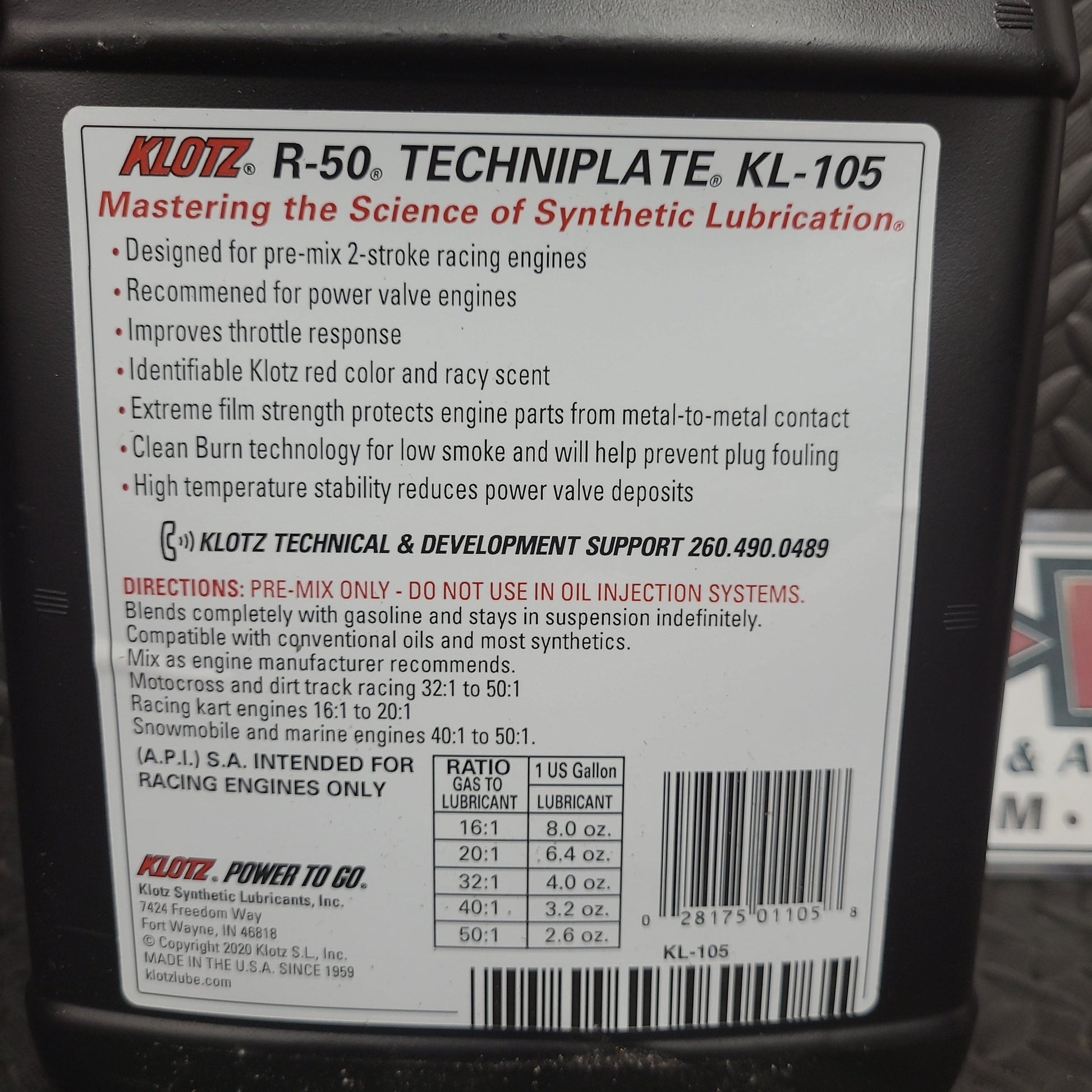 Klotz R50 Techniplate Synthetic 2-Stroke Racing Oil 4 Gallons