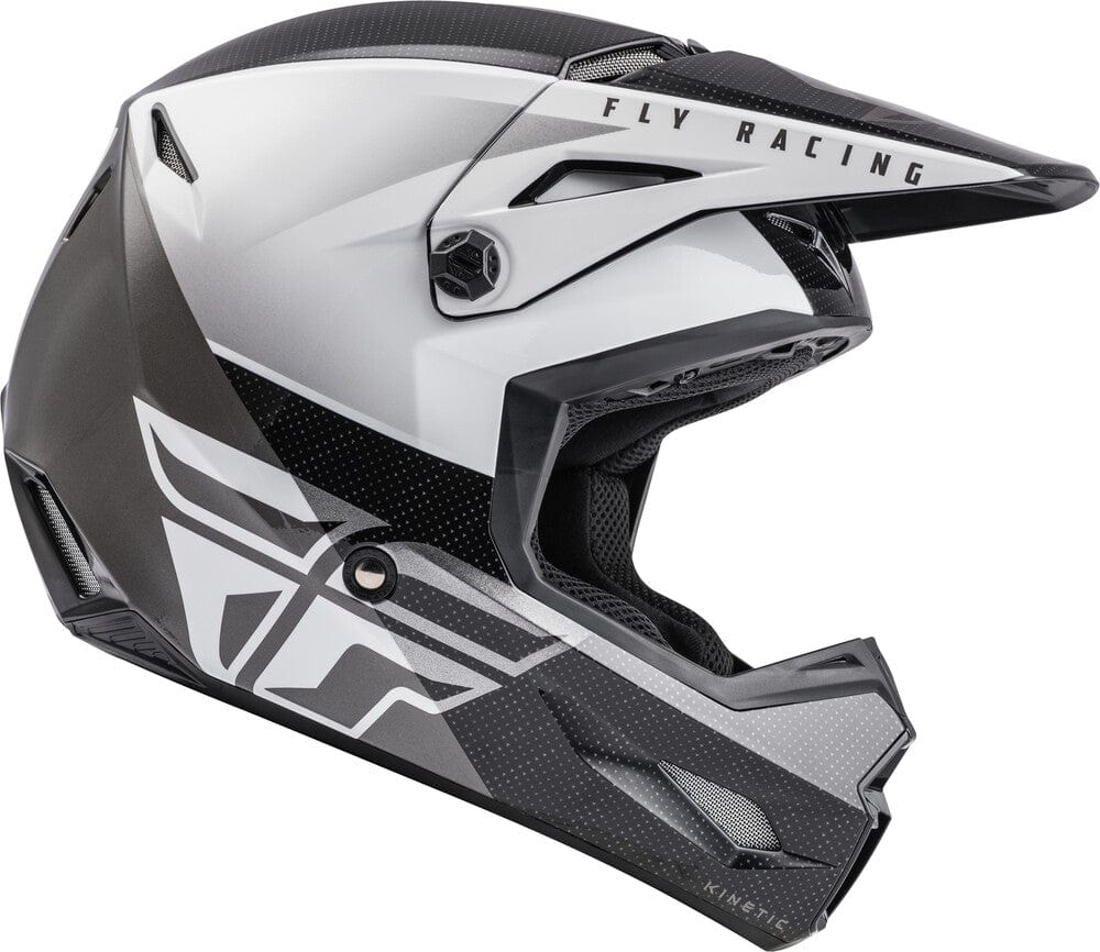 FLY Racing Youth Kinetic Straight Edge Helmet Black / White YL *NEW*