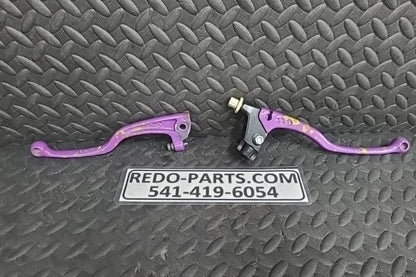 Factory OEM Modified Brake and Clutch Levers, Set of 2, Painted Purple w/ Splatter *USED*