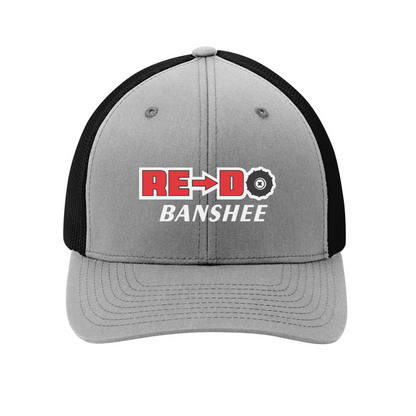 Re-Do Logo Trucker Flexfit Hat, Red White Logo, Silver with Black Mesh *NEW*