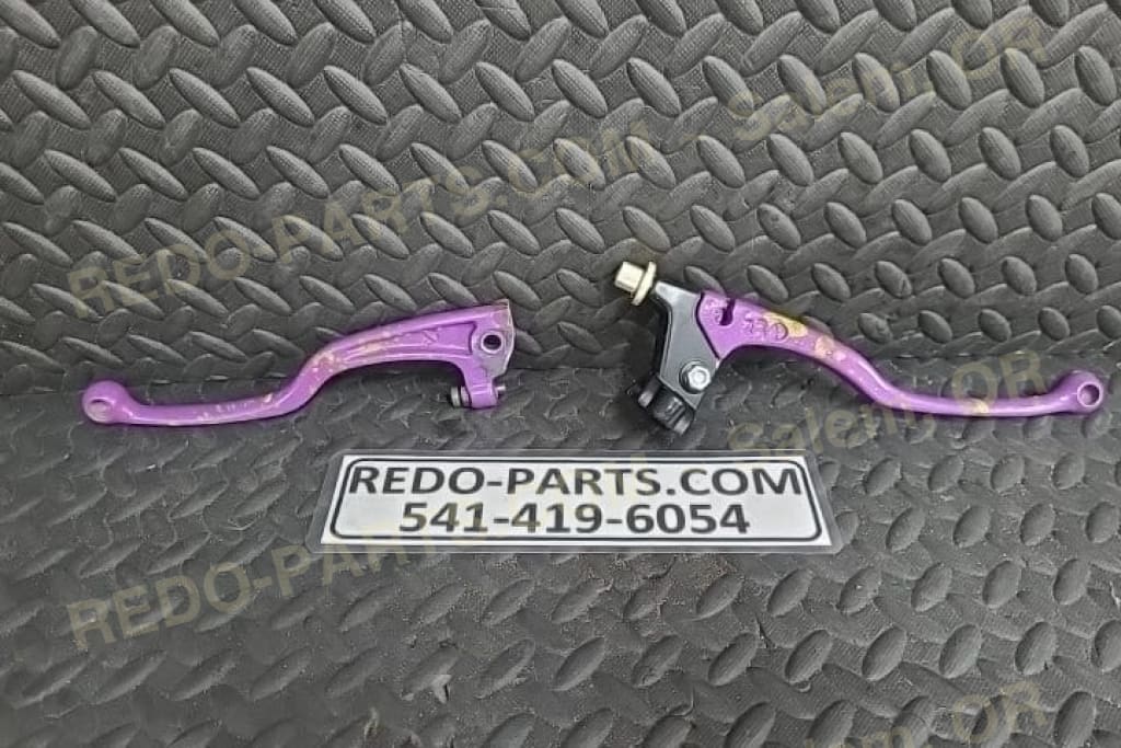 Factory OEM Modified Brake and Clutch Levers Set of 2 Painted Purple w/ Splatter *USED* Parts - Used