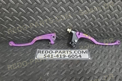 Factory OEM Modified Brake and Clutch Levers Set of 2 Painted Purple w/ Splatter *USED* Parts - Used