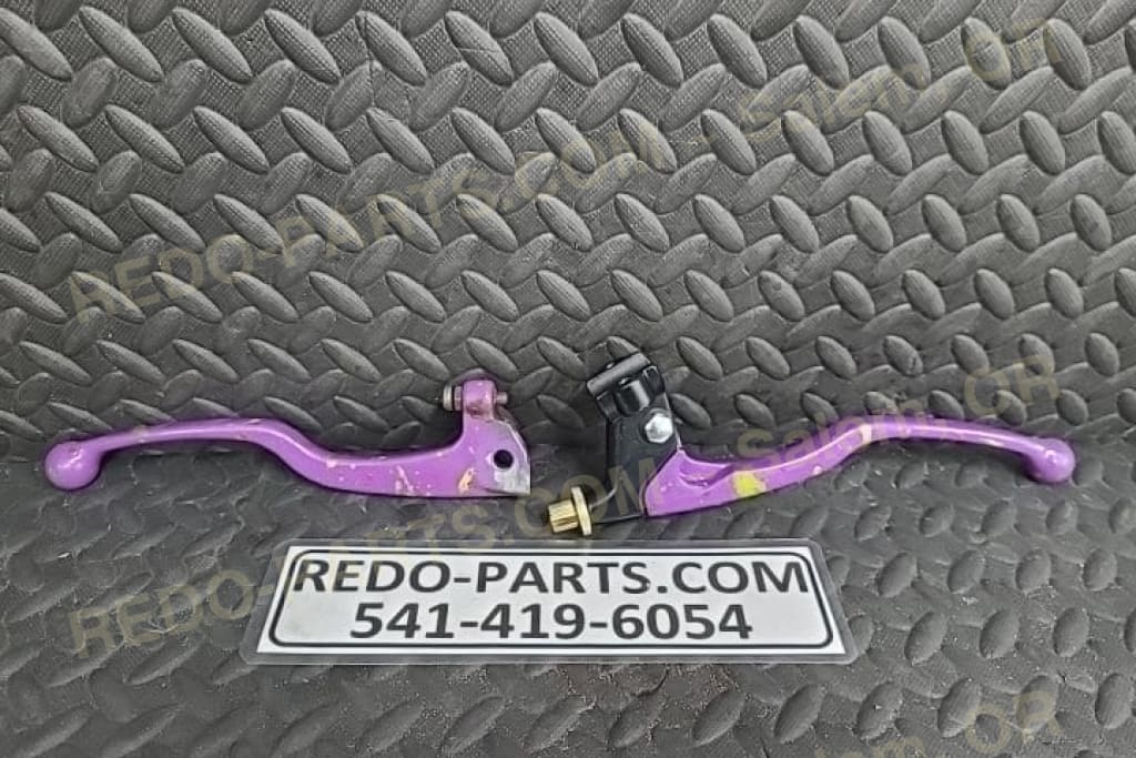 Factory OEM Modified Brake and Clutch Levers Set of 2 Painted Purple w/ Splatter *USED* Parts - Used