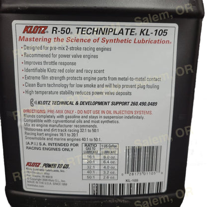 KLOTZ R-50 Racing 2-Stroke Pre-Mix Techniplate Synthetic Oil 1 Gallon *NEW* Parts - New