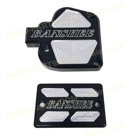 Modquad Throttle and Brake Cover Set Billet Aluminum Black Anodized with ’BANSHEE’ *NEW* Parts - New