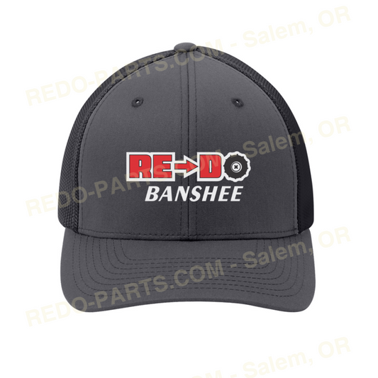Re-Do Logo Trucker Flexfit Hat Red White Logo Graphite Gray Hat *NEW* Swag